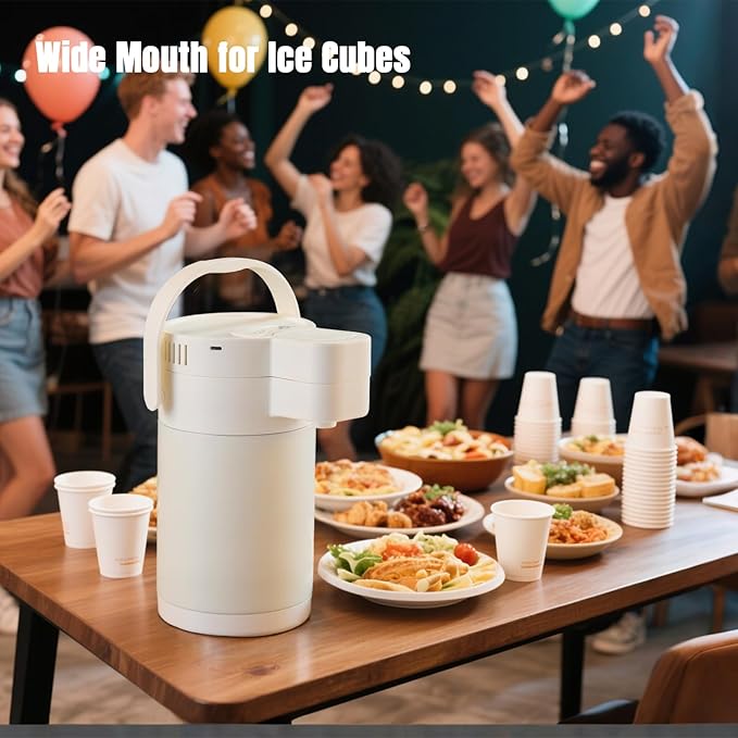 Insulated Water Jug 101OZ, Electric Drink Dispensers for Parties, Termos Para Cafe with Double Pump and Lazy Susan Base, Water Cooler Jug for Hot/Cold Water, Coffee, Juice (Cream White)