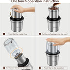 Secura Electric Coffee Grinder and Spice Grinder with 1 Stainless Steel Blades Removable Bowl, Dry Grinding