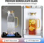 2 Pack 2 Liters/68 oz Square Glass Pitcher with Lid and Handle for Fridge, Iced Tea and Coffee Carafe Beverage Serveware, Heat Resistant Borosilicate Water Gold Jug for Hot/Cold Drinks and Milk