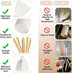 Umite Chef Silicone Kitchen Utensil Set, 34PCS Heat Resistant Kitchen Gadgets and Tools With Grater, Cream White Wood Handles for Nonstick Cookware