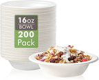 Vplus 200 Pack 16 OZ Paper Bowls, Disposable Compostable Bulk, Eco-friendly Bagasse, Heavy-duty Bowls Perfect for Milk Cereals, Snacks, Salads