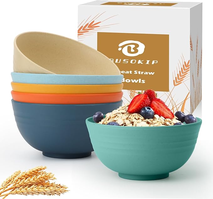 Wheat Straw Bowls - Cereal Bowls Set of 6 | Unbreakable Pastic Bowl Reusable, Dishwashe and Microwave Safe Bowls, Kitchen Bowl for Soup, Salad, Picnic, Camping (Multi Colors)