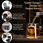 Clear Ice Cube Maker, 2.5" Stainless Steel Crystal Clear Ice Ball Maker, Non-BPA Premium Silicone Ice Cube Molds for Whiskey & Cocktails, Easy-Release Sphere Ice Maker, Bourbon Gifts for Men (1 PACK)