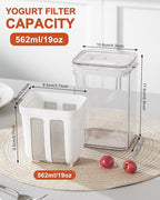 Yogurt Strainer, 19oz/562ml Thick Greek Yogurt Milk Filter, Food Strainer, Greek Yogurt Strainer with Stainless Steel Fine Mesh Bag and Lid for Yogurt, Soybean Milk, Kefir, Berries, Fruit Juice(1Pack)