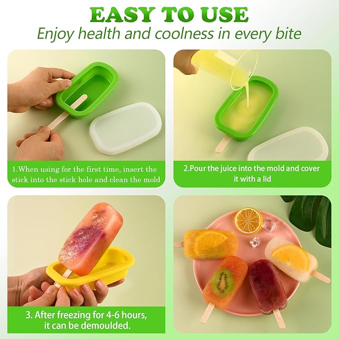 WMKGG Stackable Silicone Popsicle Molds with Lids, 4 PCS Ice Cream Molds with 50 Wooden Sticks for Cake Pop, Ice Pop, Cakesicle (Standard Size/Multicolor)