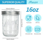 Wide Mouth Mason Jars 16 oz with Lids [8 Pack], Mason Jars with Lids, Canning Jars with Leak Proof, 16 oz Glass Jars for Fermenting, Meal Prep, Freezing, Preserving