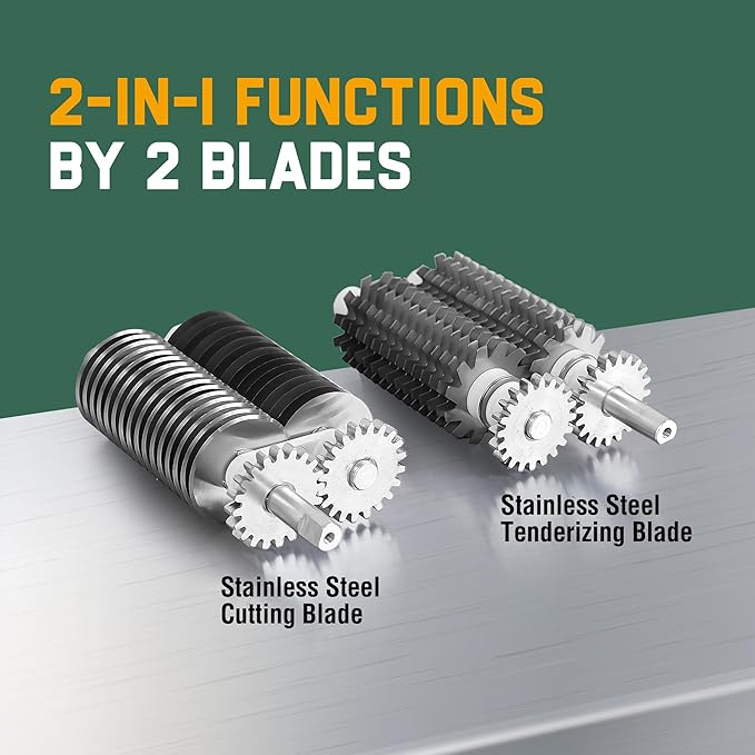 2-in-1 Manual Meat Tenderizer, Jerky Slicer, 2 Sets of Stainless Steel Blades, Tenderizing Blades and Jerky Slicer Blades, for Beef and Chicken, Silver