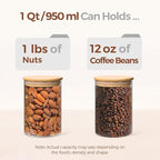 ComSaf 1 Qt Glass Storage Containers with Lids, Glass Jars with Lids, Clear Food Storage Jar, Round Canister Set of 6, Pantry Organizers for Cookie Pasta Flour Rice Tea Coffee Bean