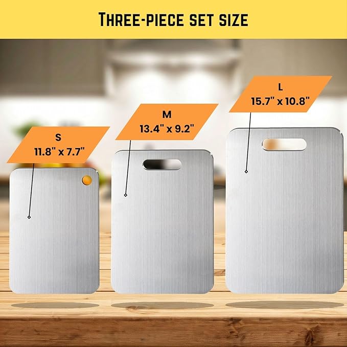 Titanium Cutting Board Set of 3, 2025 New Upgrade 100% Pure Titanium Cutting Boards for Kitchen, Hygiene & Durability Non Stick Chopping Board, 3Pcs Double Sided Cutting Boards (S+M+L)