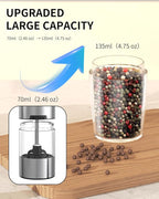 CIRCLE JOY Gravity Electric Pepper Grinder Rechargeable Salt Grinder Pepper Griner Mill Electric with LED Light, No Battery Needed, Adjustable Coarseness, Washable 135ml Container, Black