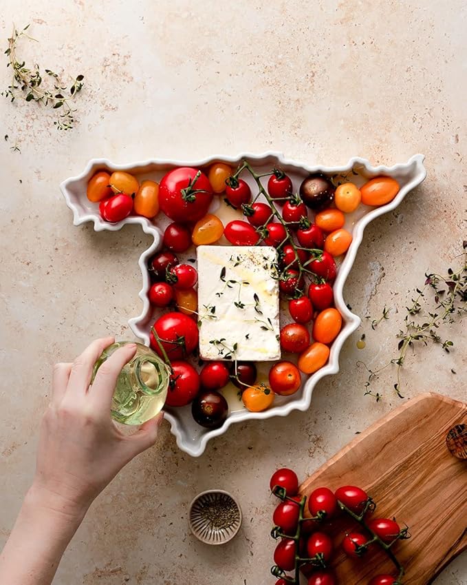 WORLD PLATES Spain Shaped Baking Dish Serving Platter or Decorative Tray Charming Porcelain Bakeware Oven Microwave and Dishwasher Safe