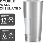 20 oz Tumbler with Lid Stainless Steel Insulated Tumblers Bulk Double Wall Vacuum Cups Powder Coated Travel Mug Keep Drinks Cold and Hot, Stainless Steel, 4 Pack