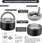 Bento Lunch Box with 8oz Soup Thermo,Kids Leakproof 4 Compartment Lunch Food Containers with Sauce Cup and Ice Pack,Kids Thermo Insulated Hot Food Jar and Lunch Bag for School,Trvael-Black