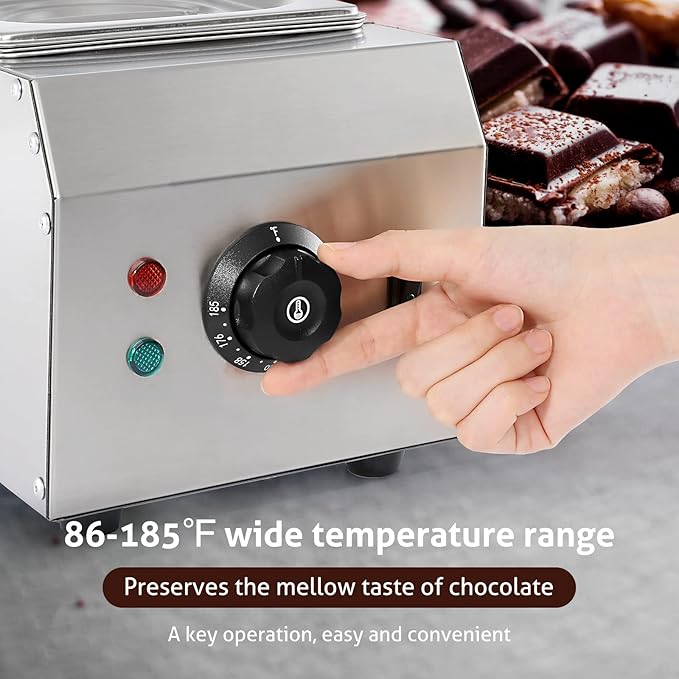 WICHEMI Chocolate Tempering Machine Chocolate Melter Chocolate Melting Pot 2 Tanks 9lbs Stainless Steel Chocolate Warmer Melting Machine Home Or Bakery Use