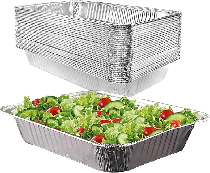 Mistari Deep Foil Pans 21x13 Aluminum Pans Large Disposable Food Containers Extra Heavy Duty Chafing Trays for Baking, Cooking, Heating, Storing, Prepping Food Silver, No Lids (10)