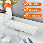 Divided Serving Tray Platter, 6 Pack 15" x 5" Fruit Veggie Food Tray for Party, Plastic Serving Trays for Appetizer, Snack, Dessert, Cookie, Brunch Decorations Platters, White Trays BPA-Free
