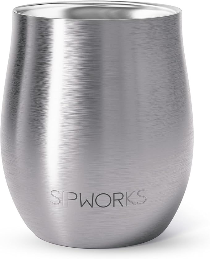 Sipworks Insulated Whiskey Tumbler - 8 oz Stainless Steel Bourbon Lowball Tumbler with Double Walled Vacuum Insulation - Spill Resistant Cocktail Nosing Glass Mug | Travel & Parties - Steel