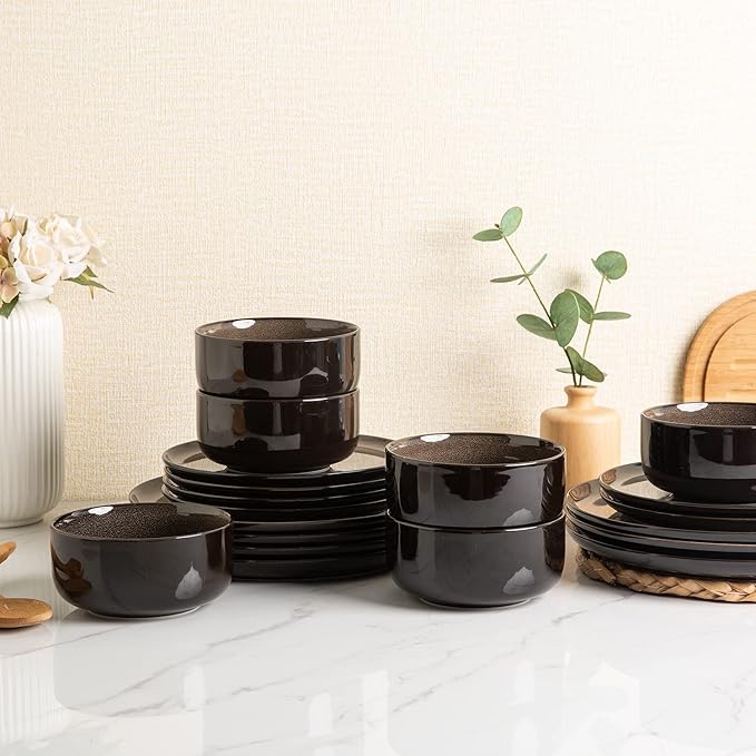 LERATIO Ceramic Dinner Plates Set of 6, 10.5 Inch Reactive Glaze Porcelain Plates, Modern Shape Dinnerware Dishes Set for Kitchen,Microwave&Dishwasher&Oven Safe, Scratch Resistant-Chestnut