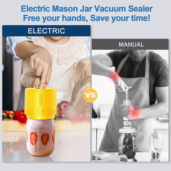 Electric Mason Jar Vacuum Sealer Kit for Wide Mouth and Regular Mouth Mason Jar - Yellow