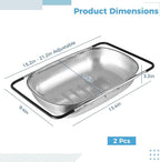 2 Pcs Over the Sink Colander, Strainers and Colanders for Kitchen Sink Strainer Basket with Expandable Handles Stainless Steel Strainer,Pasta Vegetable Food Fruit Strainer
