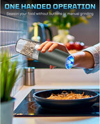 XinXu Gravity Electric Salt and Pepper Grinder Set, Automatic Mill Grinder Shaker,Battery-Operated, Adjustable Coarseness, Stainless Steel, LED Light, One Hand Operated,Dark Green