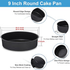 TeamFar 9½ Inch Cake Pan Set of 3, Layer Round Baking Cake Pans for Birthday Wedding Party, Stainless Steel Core & Black Nonstick Coating, Healthy & Heavy Duty, 2 Inch Deep & Easy Clean