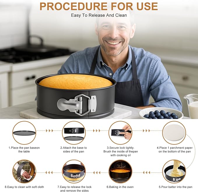 WERTIOO 138pcs Springform Cake Pan Sets for Baking with Cake Decorating Kit, 3 Round Non-Stick Cake Pans Set (6, 8, 10 inches), Leak-Proof Cheesecake Baking Pans with Icing Tips, Cake Leveler & eBook