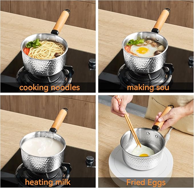 3-Ply Stainless Steel Pot, 2 Quart Sauce Pan, Multipurpose Small Cooking Pot with Glass Lid, Fast Heating Yukihira Pot, All Cooktop Compatible for Milk, Soups, Pasta and Everyday Cooking