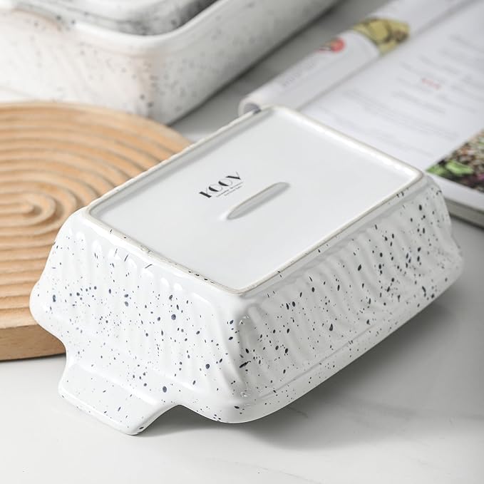 KOOV Bakeware Set, Ceramic Baking Dish, Rectangular Lasagna Pans for Cooking, Cake Dinner, Kitchen, 9 x 13 Inches, 3-Piece, Splash Series (Splashed White)