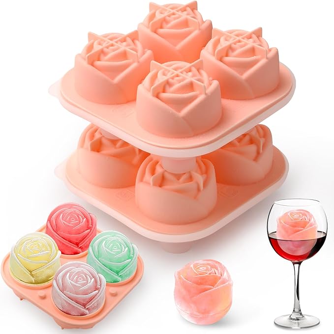 Whiskey Ice Cubes Mold,Rose Gift Ball Ice Maker Mold,8 Ice,Fun Shapes 2in,Silicone Ice Cube Tray for Birthday Christmas Party,Fun Accessories for Gift,Rose Ice Cube Mold for Cocktails,Bourbon