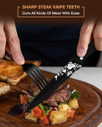 EUIRIO 48 Pieces Royal Black Silverware Set for 8, Retro Gorgeous Flatware Set with Steak Knives, Premium Stainless Steel Vintage Cutlery Set with Forks Spoons and Knives, Dishwasher Safe