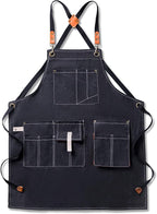 Canvas Aprons for Men Chef Apron, Work Apron with Large Pockets - 16oz Heavy Duty Cross Back, BBQ, Cooking
