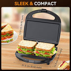 OSTBA Sandwich Maker, 2 Slice Grilled Cheese Maker with Non-stick Flat Plates, Indicator Lights, Cool Touch Handle, Easy to Clean and Store, 750W
