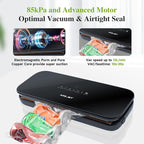 Vacuum Sealer for Food - Tempered Glass Panel, LED Touch Control, Digital Display, Pulse/Moist/Dry/Seal/External Suction Modes, Includes 30 Vacuum Bags & Built-in Cutter(Black)