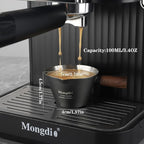 Mongdio Espresso Measuring Cup, Stainless Steel Espresso Shot Cups with Wooden Handle and Double Spouts, 3.4OZ/100ML, Black