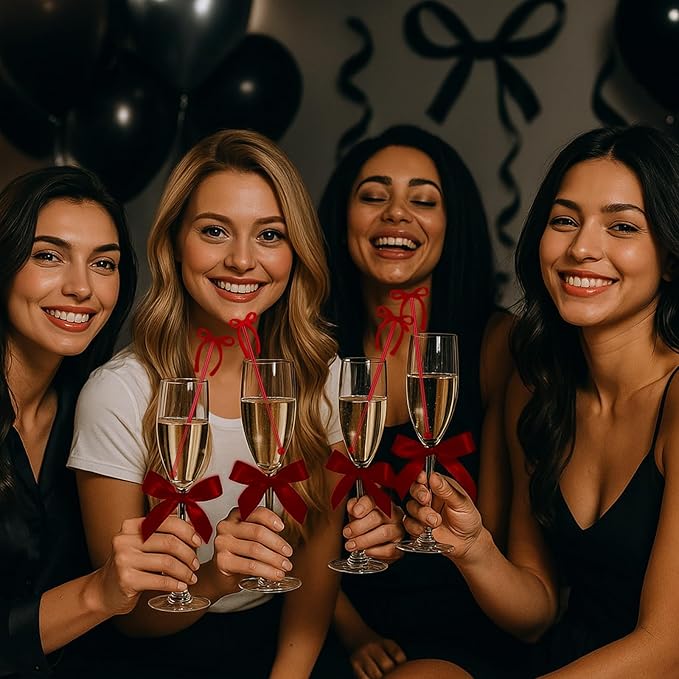 30 Pcs 6 Inch Bow Drink Stirrers, Bow Stir Sticks Coffee Stirrers Reusable Plastic Swizzle Sticks for Wedding Birthday Bridal Cocktail Decorations Supplies(Red)