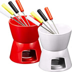 Mudder Fondue Mug Ceramic Pot and 8 Pieces Forks for Melting Chocolate, Cheese, Broth Or Tapas On Valentine‘s Day(Red and White)