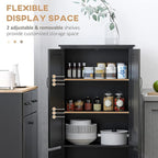 HOMCOM 48.5" Kitchen Pantry Cabinet with 2 Adjustable Shelves and 4 Beadboard Doors, Compact Farmhouse Kitchen Storage Cabinet for Dining Room, Black
