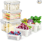 TBMax Fruit Storage Containers for Fridge, 6 Pcs Produce Saver with Colander for Rinsing, Berry Containers Lettuce Keeper Refrigerator Organizers Airtight Food Storage with Lid
