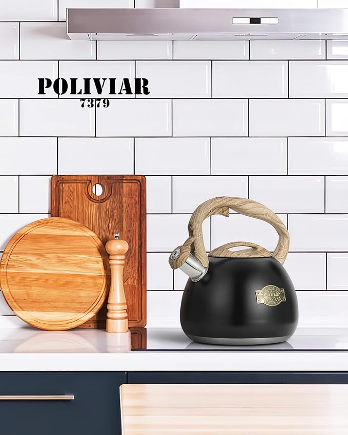 POLIVIAR Tea Kettle, 2.7 Quart Stovetop Tea Kettle, Audible Whistling Teapot, Food Grade Stainless Steel for Anti-Rust, Anti Hot Handle, Suitable for All Heat Sources (JX2022-MH30)