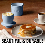 Zulay Kitchen Porcelain Butter Crock With Lid & Knife - Authentic French Butter Dish For Fresh & Spreadable Butter - Blue-Gray