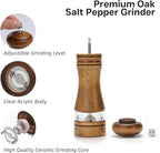 Wood Salt and Pepper Grinder, Salt Grinder and Pepper Mill, Oak Wood Shakers with Adjustable Ceramic Grinders - 6 inches, 1 Pack