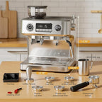 Kismile Dual Boiler Espresso Machine with Grinder, 20 Bar Espresso Maker with Milk Steamer & Hot Water, Dual LED Display, Pressure Gauge, Burr Grinder, coffee Machine for Home&Office, Stainless Steel