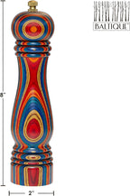 Baltique Montego Bay Pepper Grinder – 8 Inch Colorful Wooden Pepper Mill with Adjustable Stainless Steel Grinding Mechanism – Manual Wood Pepper Grinder for Kitchen or Table Use
