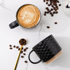 GBHOME 12OZ Stackable Coffee Mugs, Ceramic Coffee Mugs with Texture Patterns for Man,Woman,Dad,Mom, Modern Coffee Mugs Set of 4 for Latte/Cappuccino/Cocoa. Dishwasher&Microwave Safe, Black