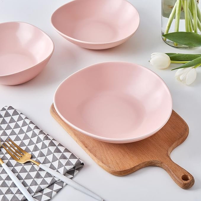 Stone Lain Delilah 8-inch Bowl 6-Piece Dish Set, Porcelain, Blush