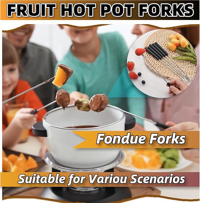 6Pcs Stainless Steel Fondue Forks 9.1" Fondue Sticks Fondue Cheese with Heat Resistant Handle Color Fondue Set for Grill Cake Chocolate Meat Fruits Cheese Fondue Fountain Roast Marshmallows Dessert