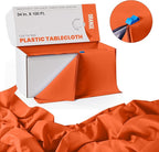 Exquisite Party Solids 54 Inch X 100 Feet Orange Plastic Table Cover Roll in A Cut - to - Size Box with Convenient Slide Cutter. Cuts Up to 12 Rectangle 8 Feet Plastic Disposable Tablecloths