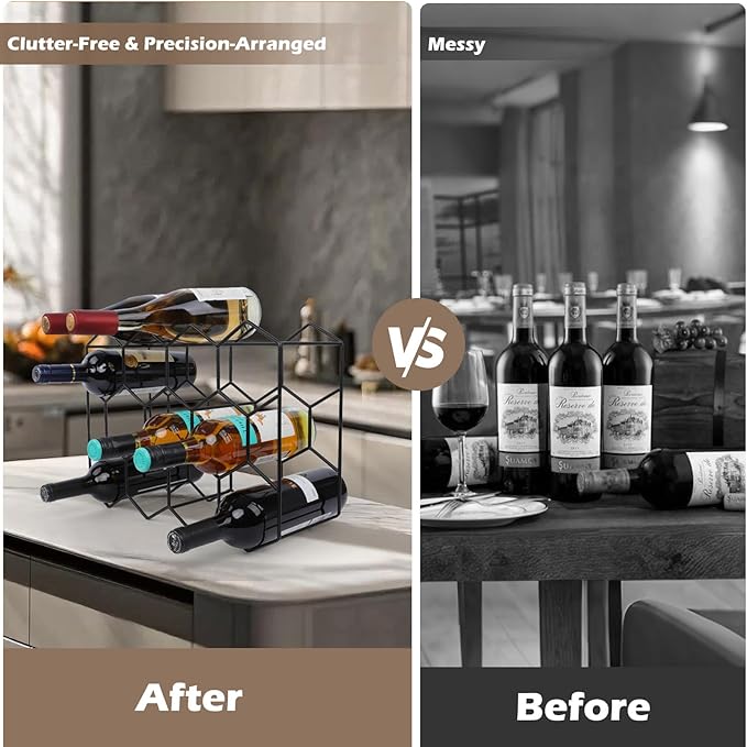 Black Wine Rack Countertop 14 Bottles, Geometric Stainless Steel Wine Bottle Holder,3 Tier Wine Racks for Cabinet Pantry Bar Table No Assembly Required