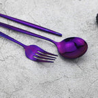 JASHII Silverware Sets, 24-Piece Stainless Steel Flatware/Cutlery/Tableware Set Service for 6 Person, Include Knife/Fork/Spoon, Mirror Polished (Purple)